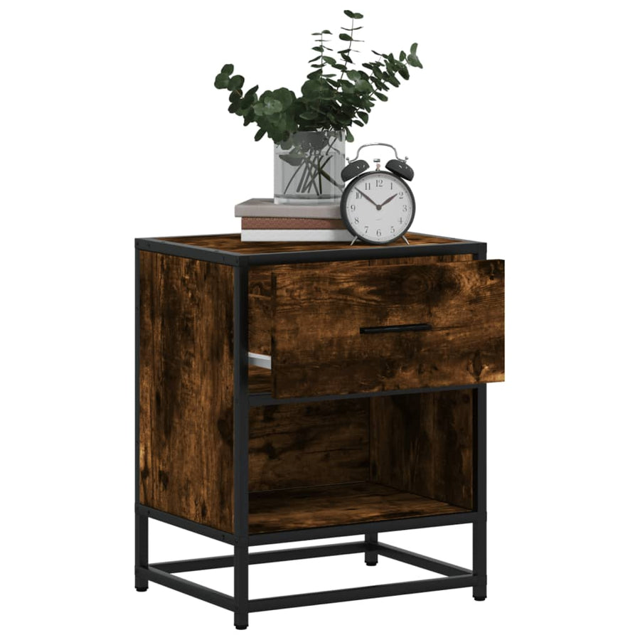 Nachtkastje 40x31x50 cm bewerkt hout gerookt eikenkleurig