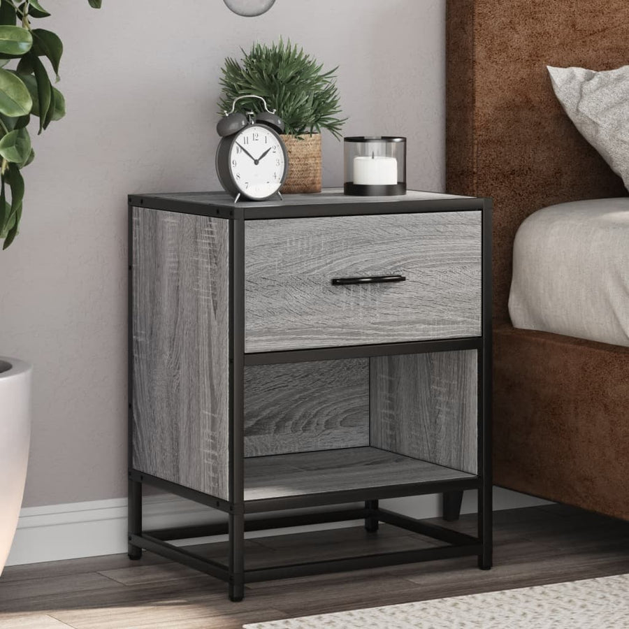 Nachtkastje 40x31x50 cm bewerkt hout grijs sonoma eikenkleurig