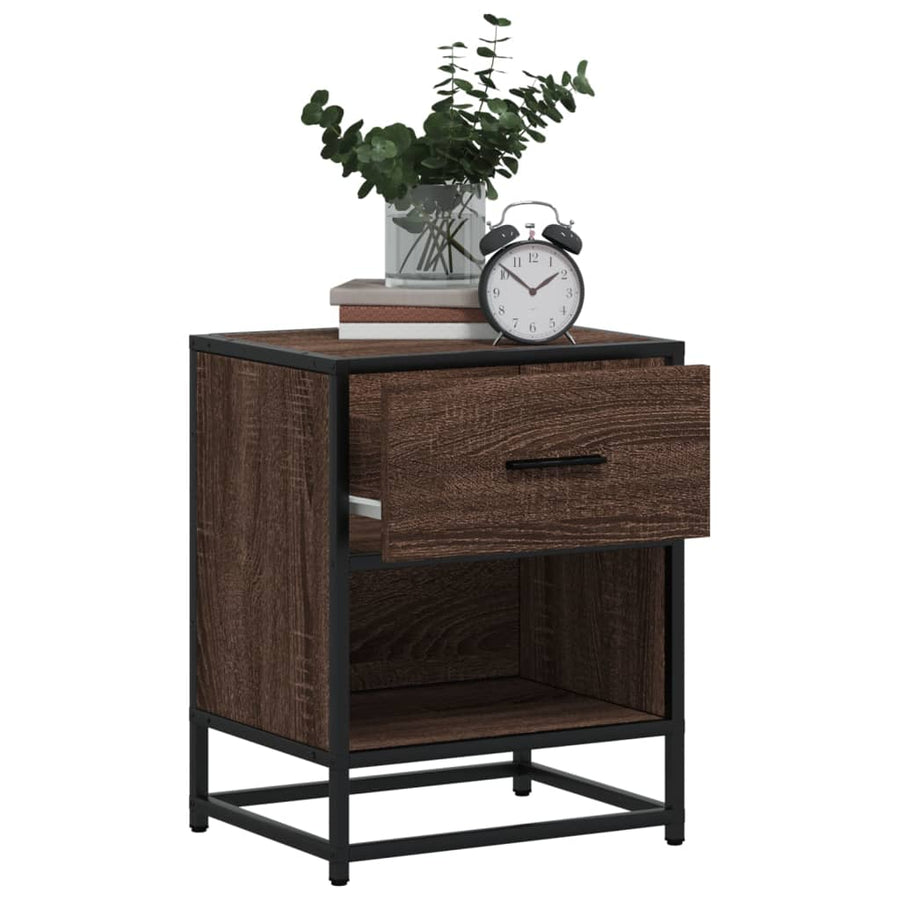 Nachtkastje 40x31x50 cm bewerkt hout bruin eikenkleurig