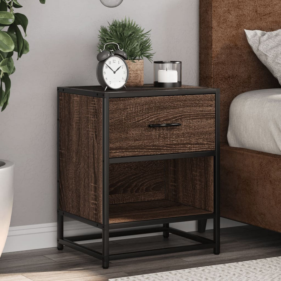 Nachtkastje 40x31x50 cm bewerkt hout bruin eikenkleurig