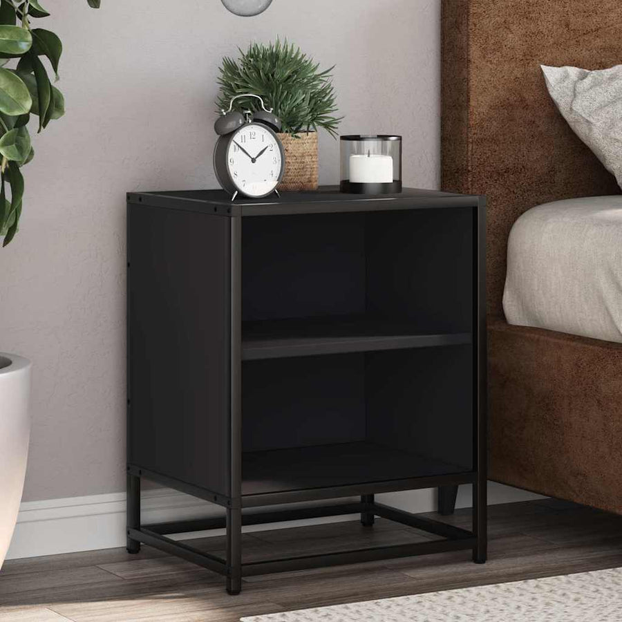 Nachtkastjes 2 st 40x31x50 cm bewerkt hout en metaal zwart
