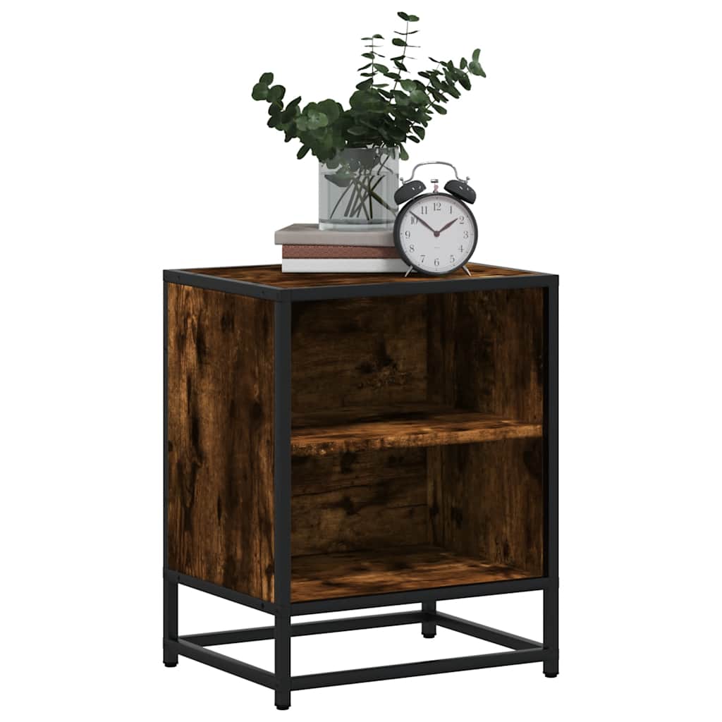 Nachtkastje 40x31x50 cm bewerkt hout en metaal gerookt eiken