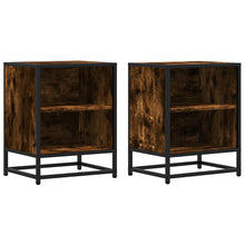 Nachtkastjes 2 st 40x31x50 cm bewerkt hout&metaal gerookt eiken