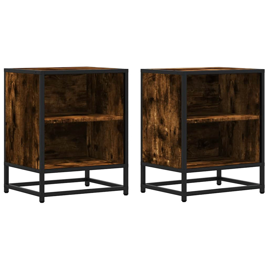 Nachtkastjes 2 st 40x31x50 cm bewerkt hout&metaal gerookt eiken