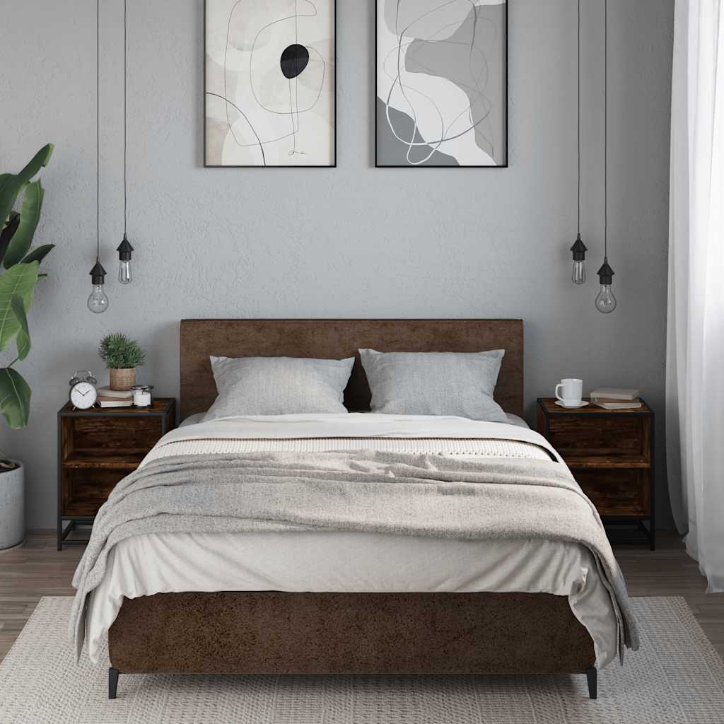 Nachtkastjes 2 st 40x31x50 cm bewerkt hout&metaal gerookt eiken