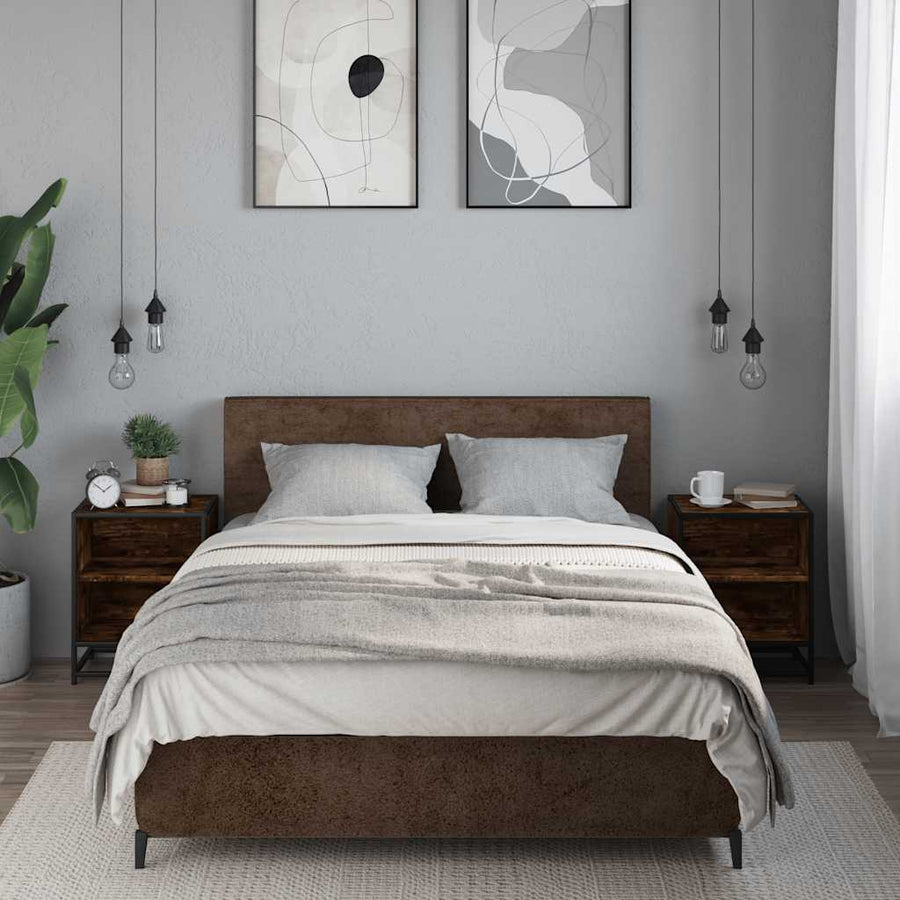Nachtkastjes 2 st 40x31x50 cm bewerkt hout&metaal gerookt eiken