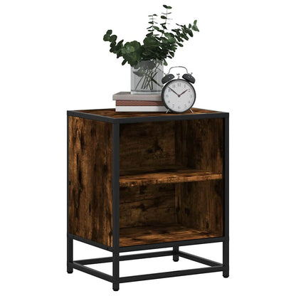 Nachtkastjes 2 st 40x31x50 cm bewerkt hout&metaal gerookt eiken