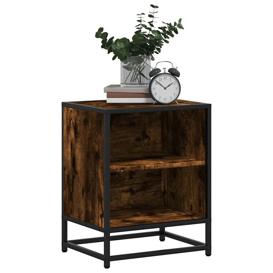 Nachtkastjes 2 st 40x31x50 cm bewerkt hout&metaal gerookt eiken