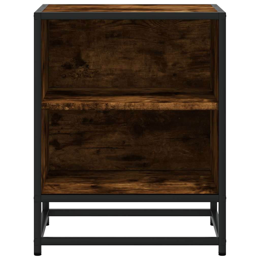 Nachtkastjes 2 st 40x31x50 cm bewerkt hout&metaal gerookt eiken