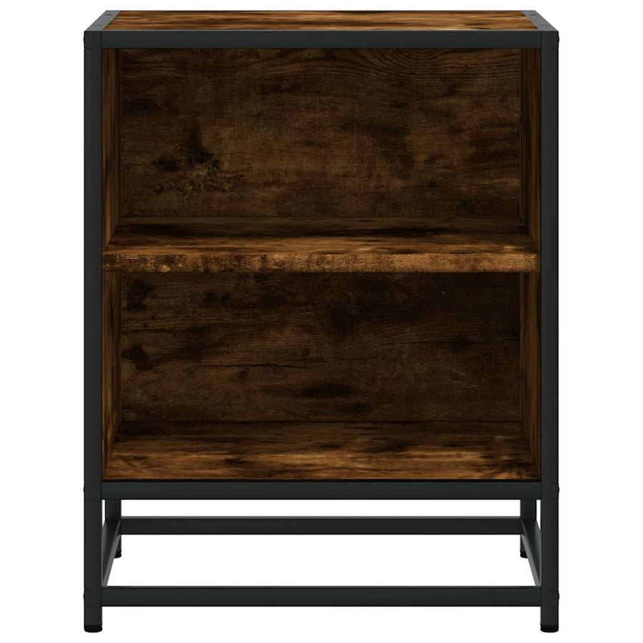 Nachtkastjes 2 st 40x31x50 cm bewerkt hout&metaal gerookt eiken