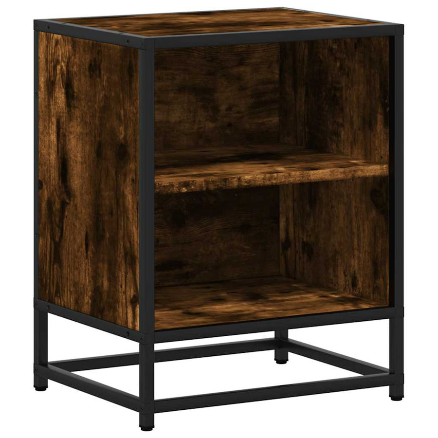 Nachtkastjes 2 st 40x31x50 cm bewerkt hout&metaal gerookt eiken