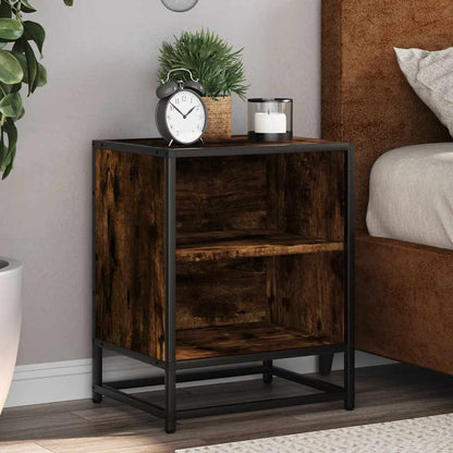 Nachtkastjes 2 st 40x31x50 cm bewerkt hout&metaal gerookt eiken