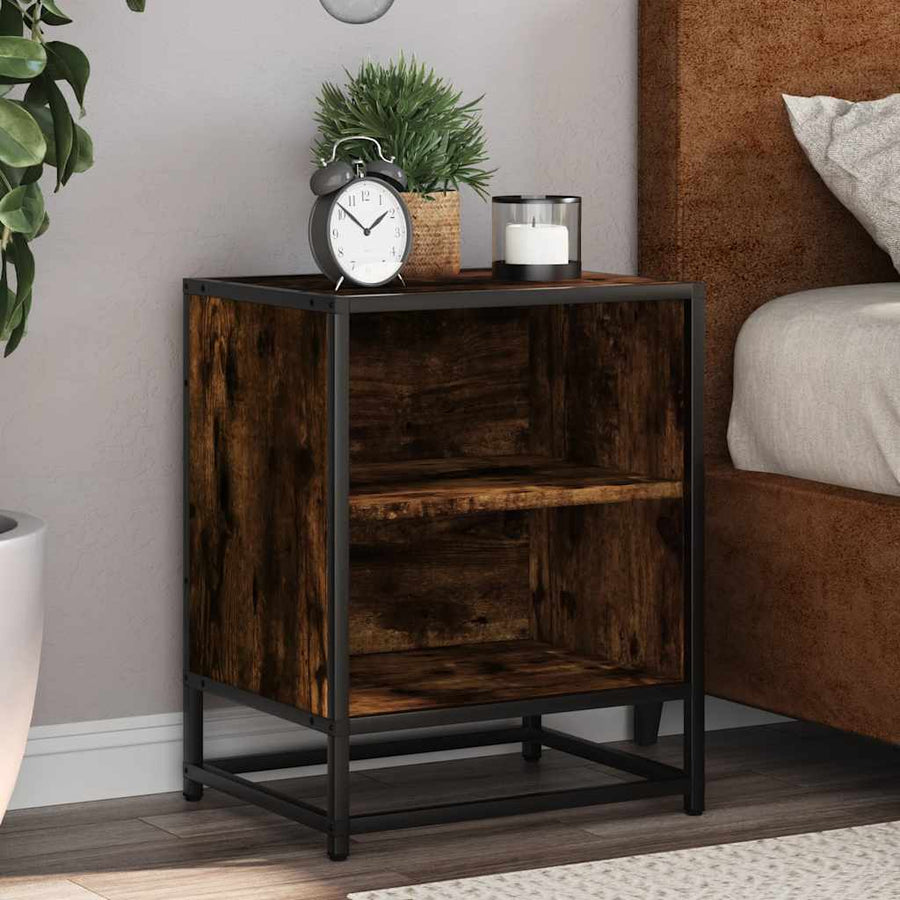 Nachtkastjes 2 st 40x31x50 cm bewerkt hout&metaal gerookt eiken
