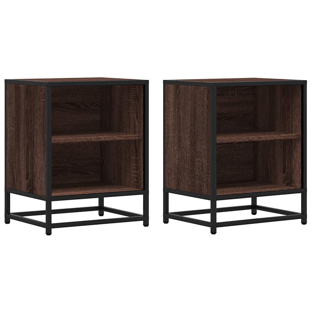 Nachtkastjes 2 st 40x31x50cm bewerkt hout en metaal bruin eiken