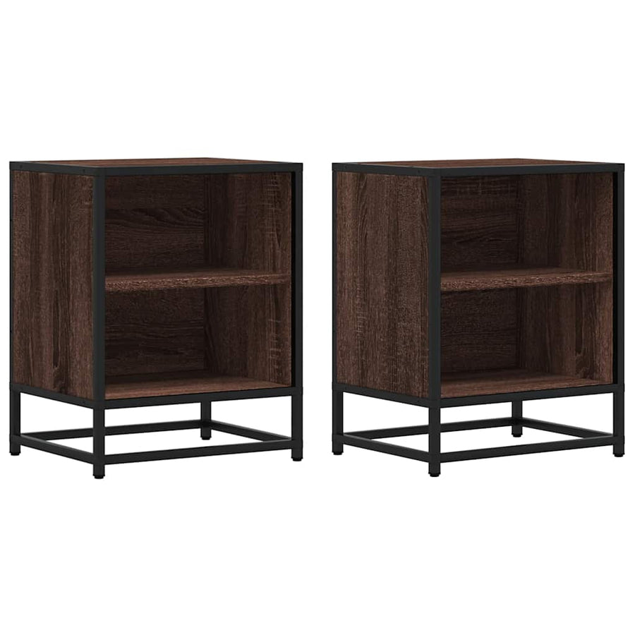 Nachtkastjes 2 st 40x31x50cm bewerkt hout en metaal bruin eiken