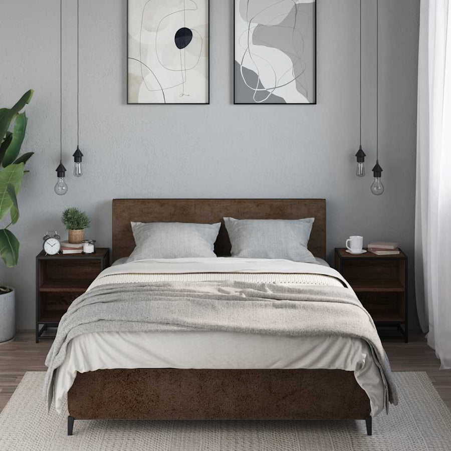 Nachtkastjes 2 st 40x31x50cm bewerkt hout en metaal bruin eiken