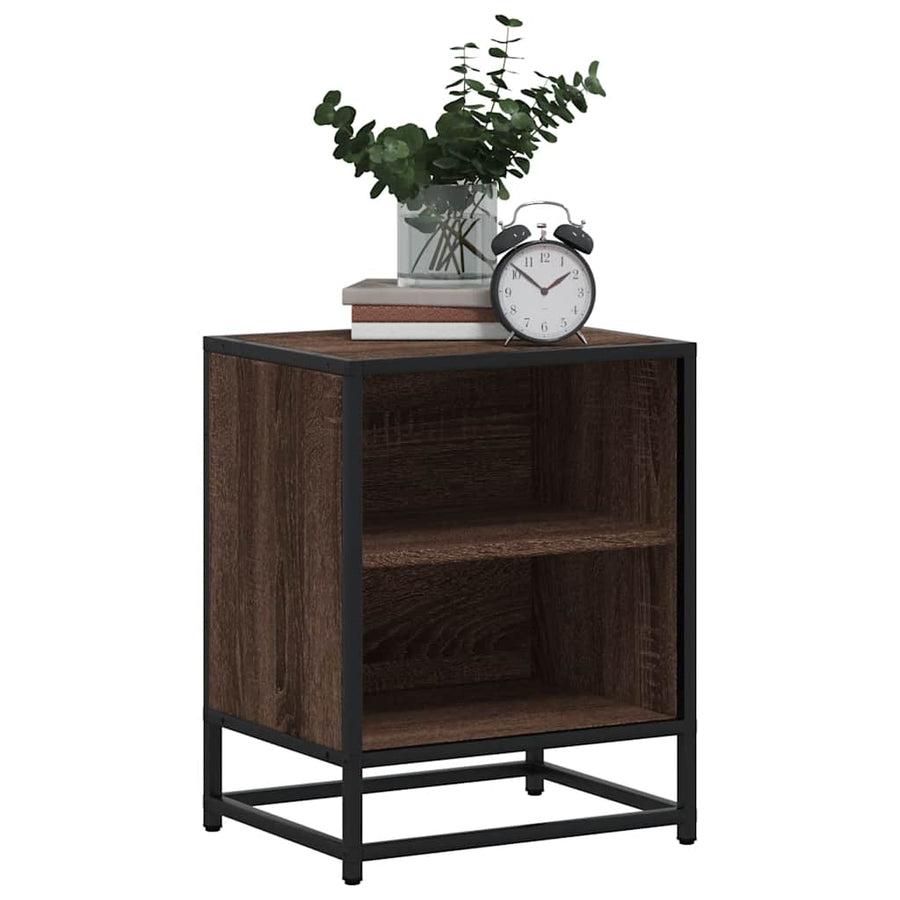 Nachtkastjes 2 st 40x31x50cm bewerkt hout en metaal bruin eiken