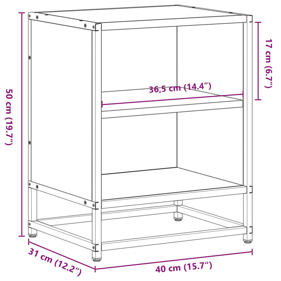 Nachtkastjes 2 st 40x31x50cm bewerkt hout en metaal bruin eiken