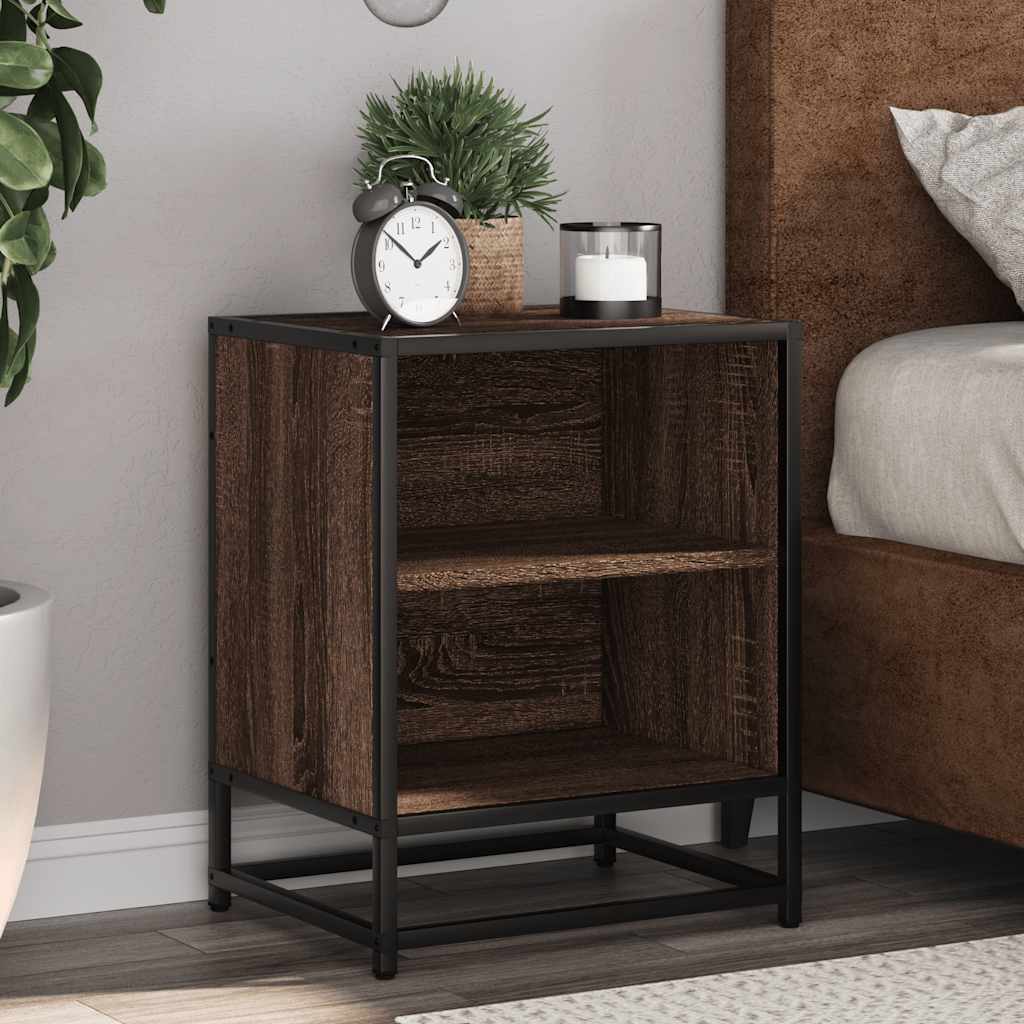 Nachtkastjes 2 st 40x31x50cm bewerkt hout en metaal bruin eiken