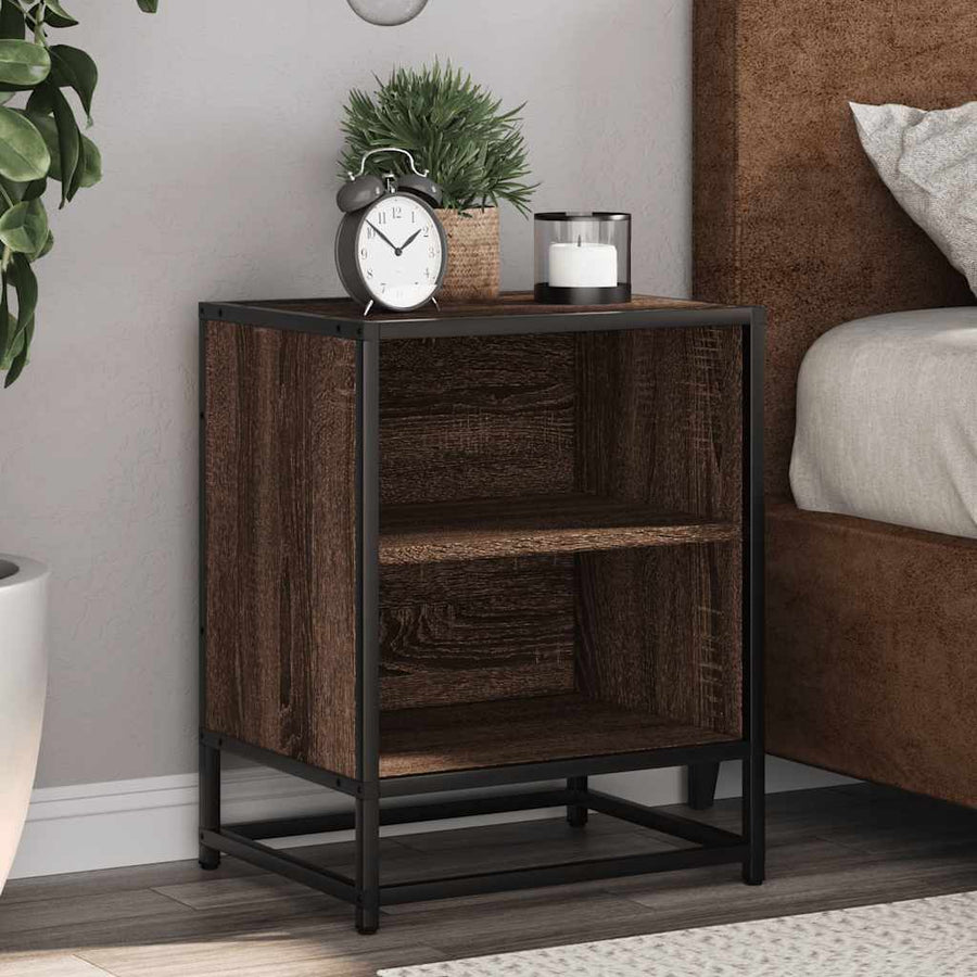 Nachtkastjes 2 st 40x31x50cm bewerkt hout en metaal bruin eiken