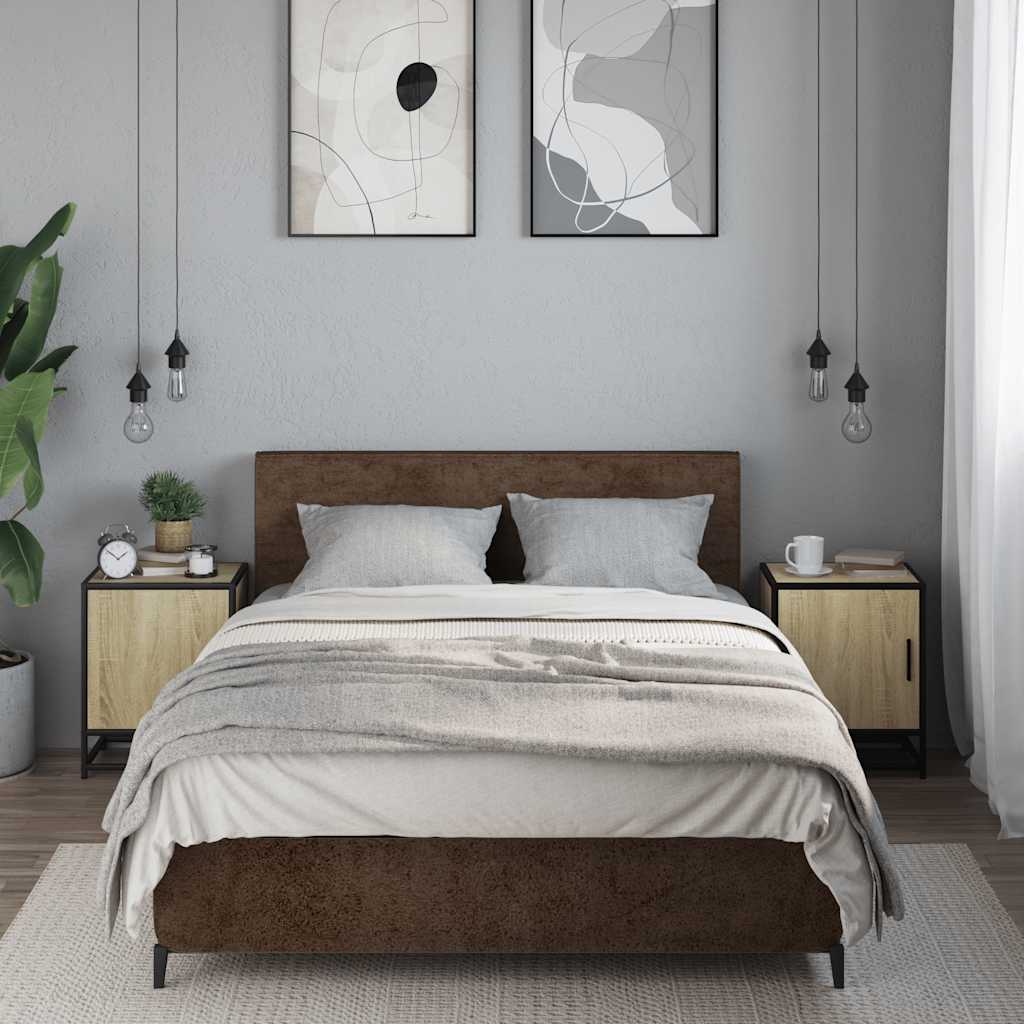 Nachtkastjes 2st 40x31x50cm bewerkt hout en metaal sonoma eiken