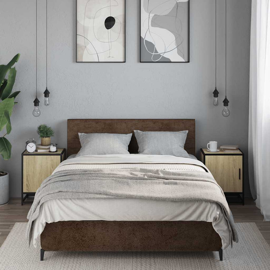 Nachtkastjes 2st 40x31x50cm bewerkt hout en metaal sonoma eiken