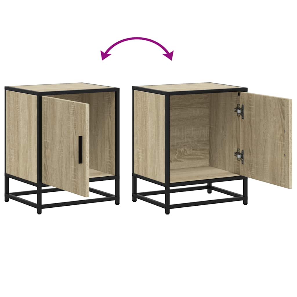 Nachtkastjes 2st 40x31x50cm bewerkt hout en metaal sonoma eiken