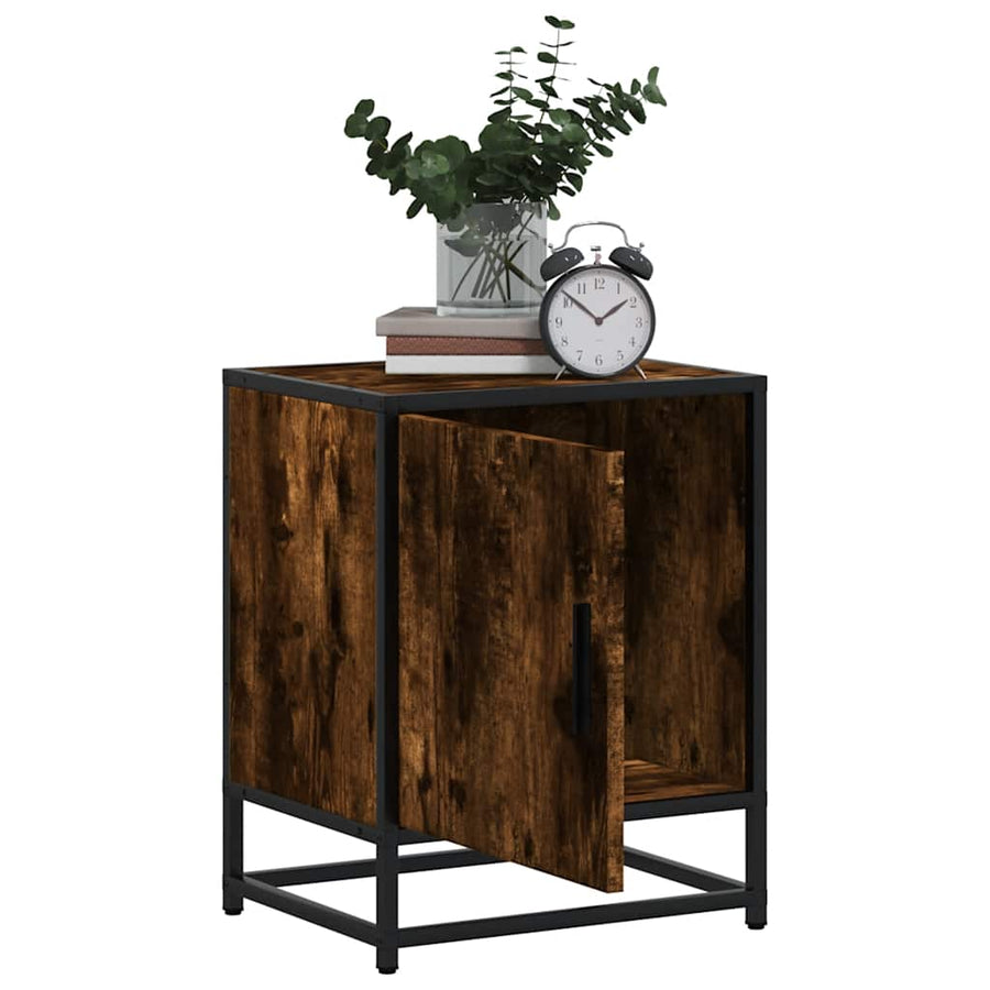 Nachtkastje 40x31x50 cm bewerkt hout en metaal gerookt eiken