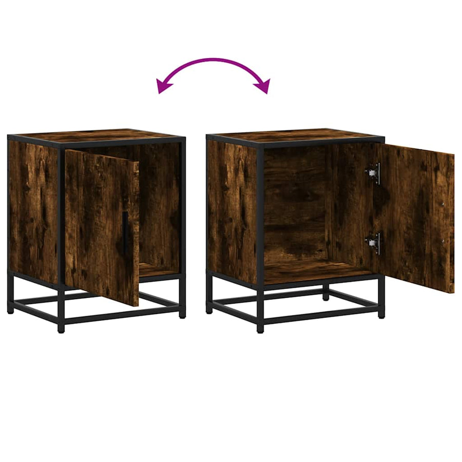 Nachtkastje 40x31x50 cm bewerkt hout en metaal gerookt eiken