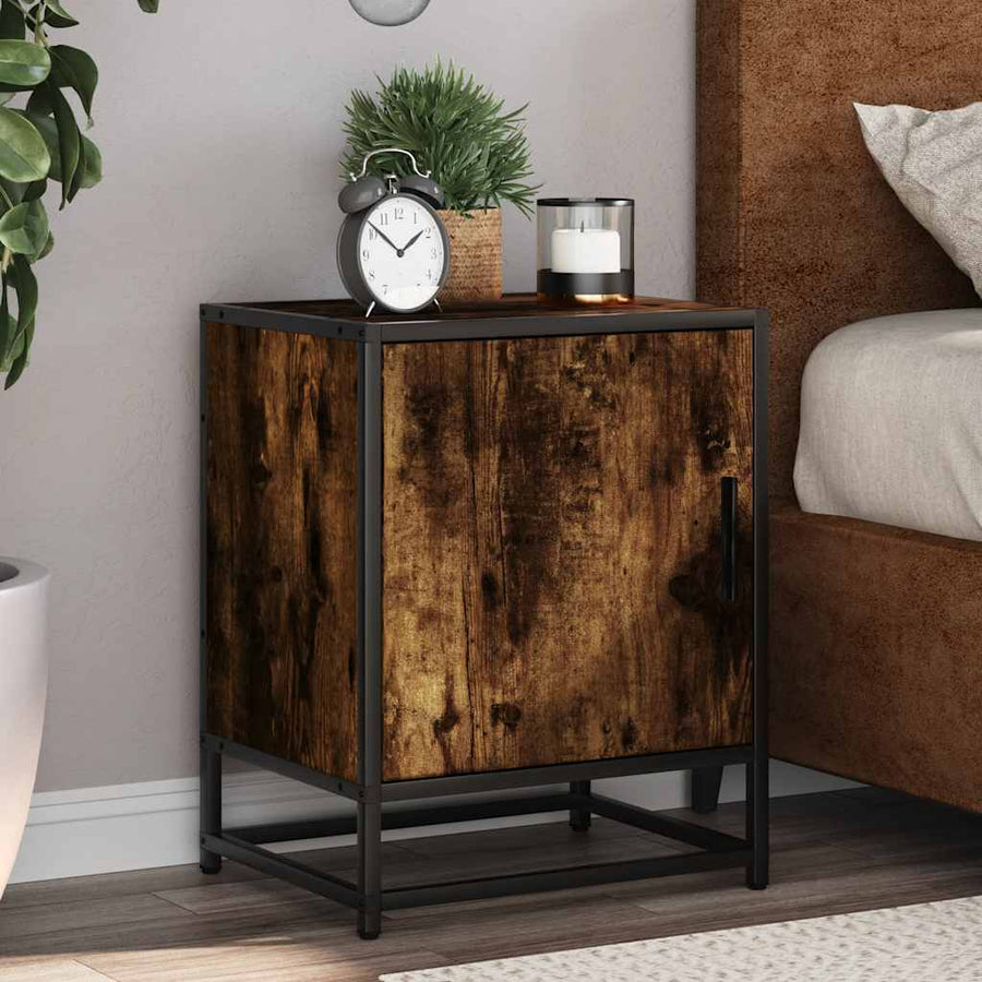 Nachtkastje 40x31x50 cm bewerkt hout en metaal gerookt eiken