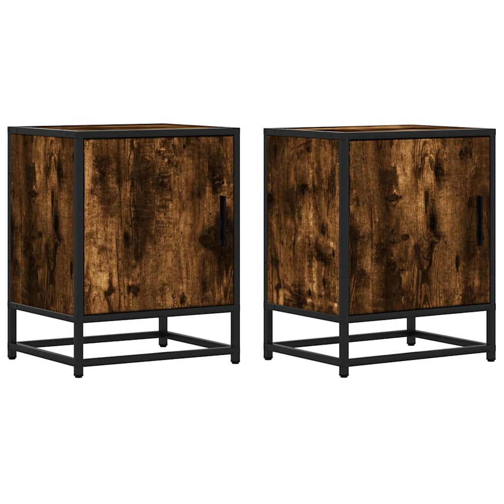 Nachtkastjes 2 st 40x31x50 cm bewerkt hout&metaal gerookt eiken