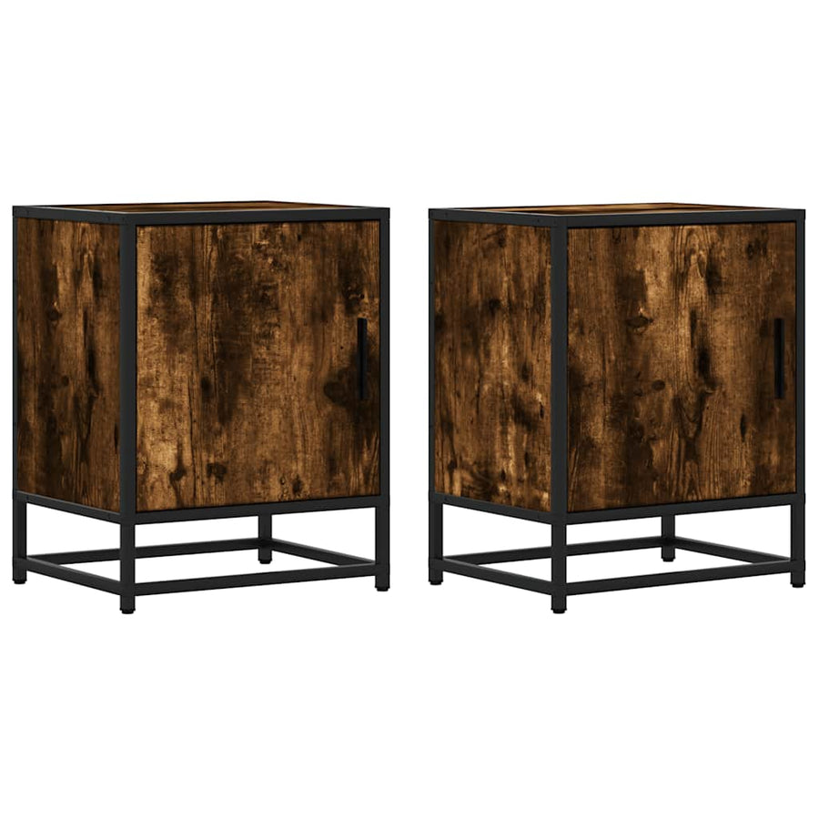 Nachtkastjes 2 st 40x31x50 cm bewerkt hout&metaal gerookt eiken