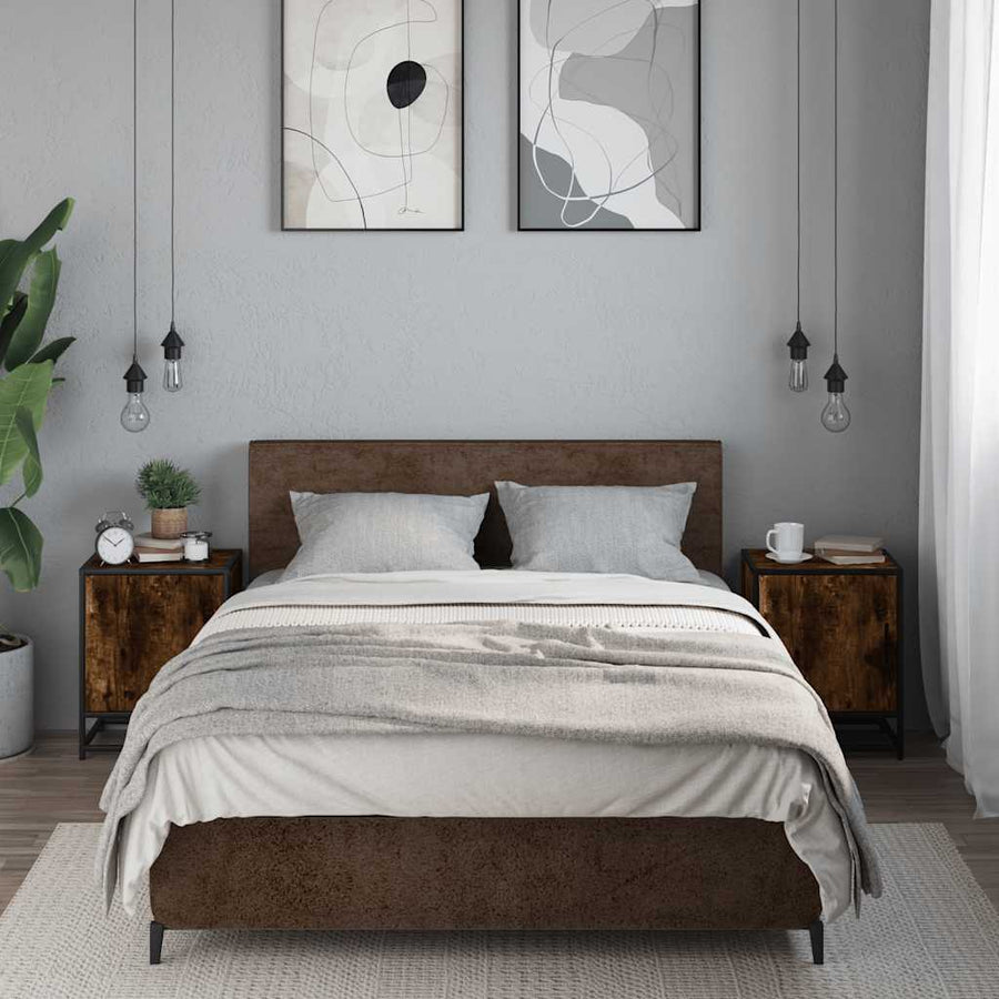 Nachtkastjes 2 st 40x31x50 cm bewerkt hout&metaal gerookt eiken