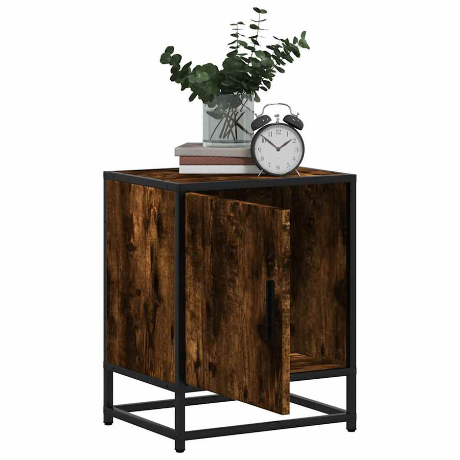 Nachtkastjes 2 st 40x31x50 cm bewerkt hout&metaal gerookt eiken