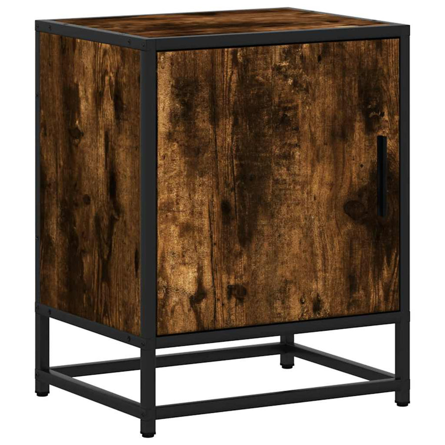Nachtkastjes 2 st 40x31x50 cm bewerkt hout&metaal gerookt eiken