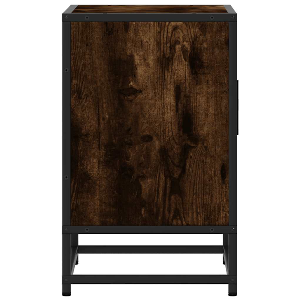 Nachtkastjes 2 st 40x31x50 cm bewerkt hout&metaal gerookt eiken