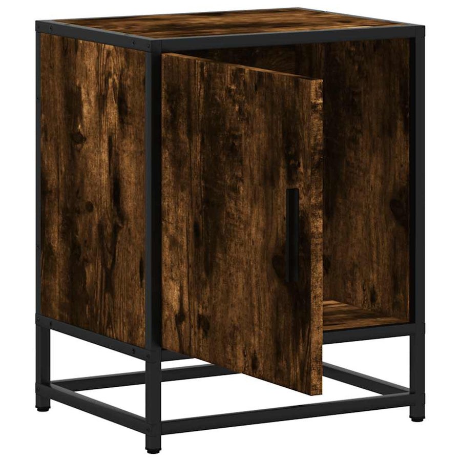 Nachtkastjes 2 st 40x31x50 cm bewerkt hout&metaal gerookt eiken