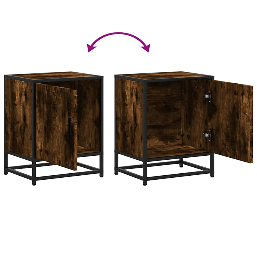 Nachtkastjes 2 st 40x31x50 cm bewerkt hout&metaal gerookt eiken