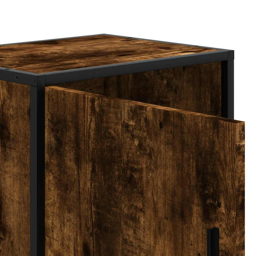 Nachtkastjes 2 st 40x31x50 cm bewerkt hout&metaal gerookt eiken