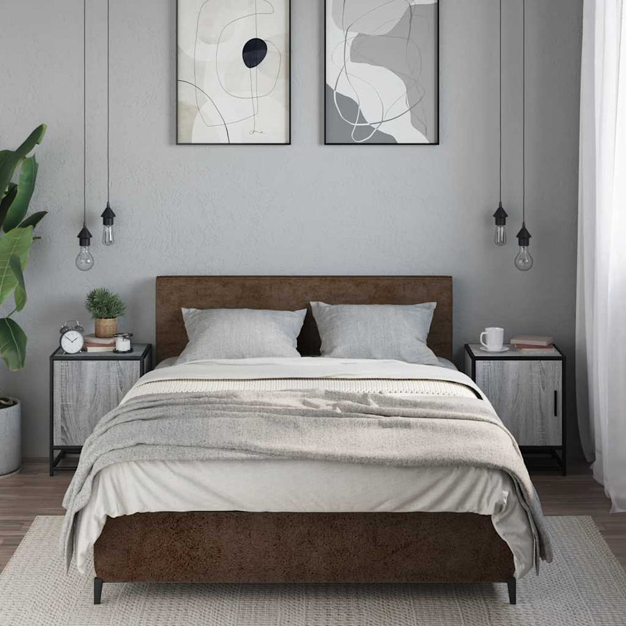 Nachtkastjes 2 st 40x31x50 cm bewerkt hout&metaal grijs sonoma