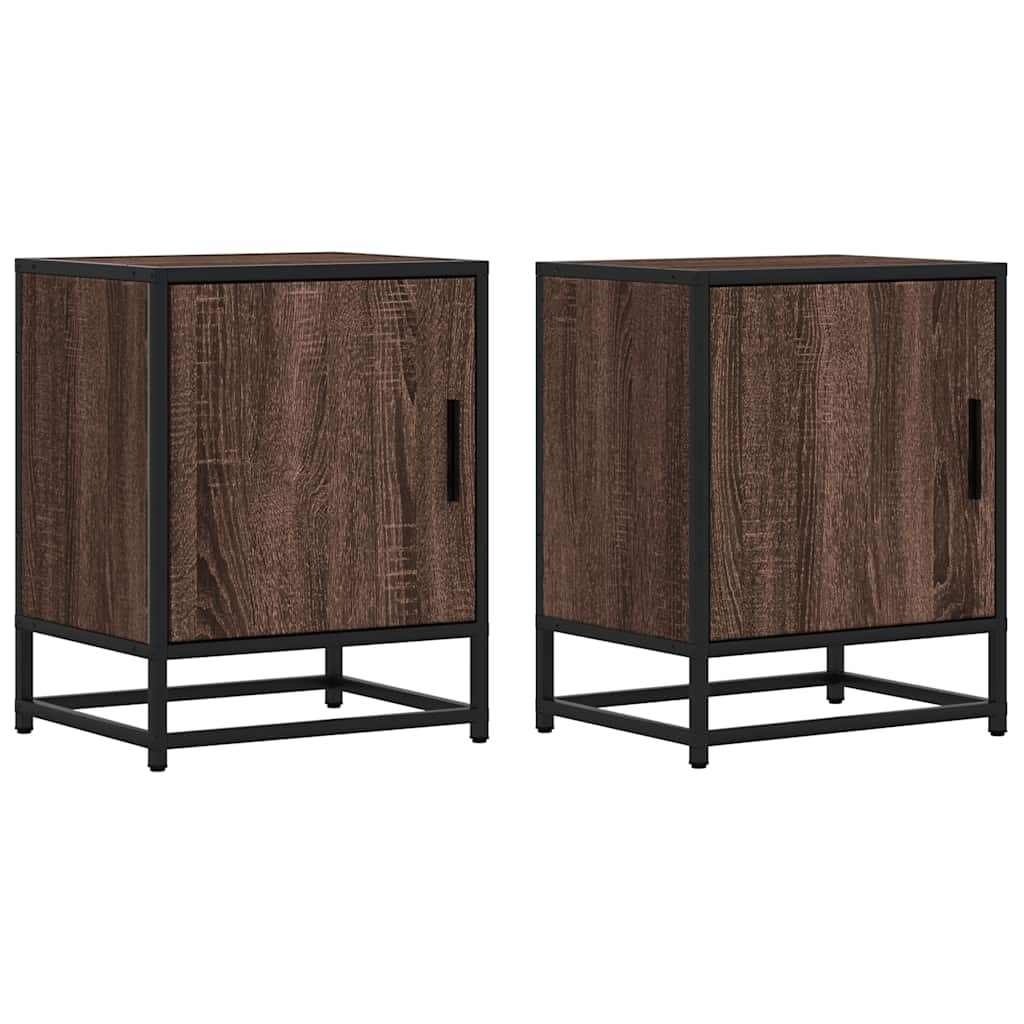 Nachtkastjes 2 st 40x31x50cm bewerkt hout en metaal bruin eiken