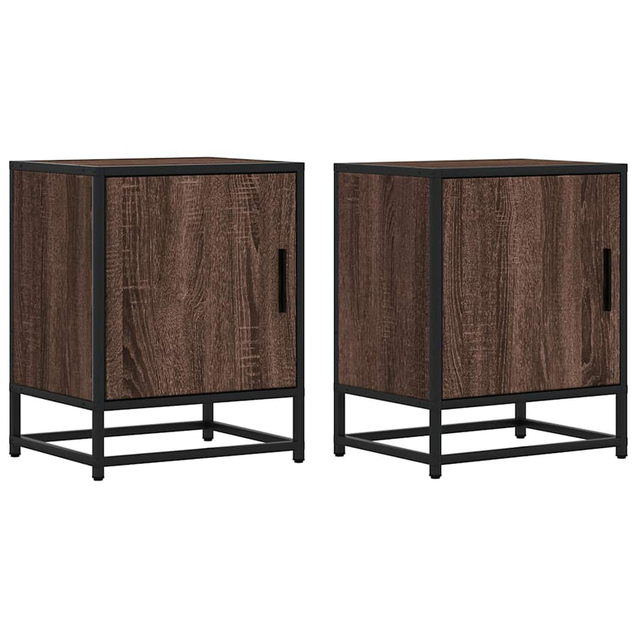 Nachtkastjes 2 st 40x31x50cm bewerkt hout en metaal bruin eiken