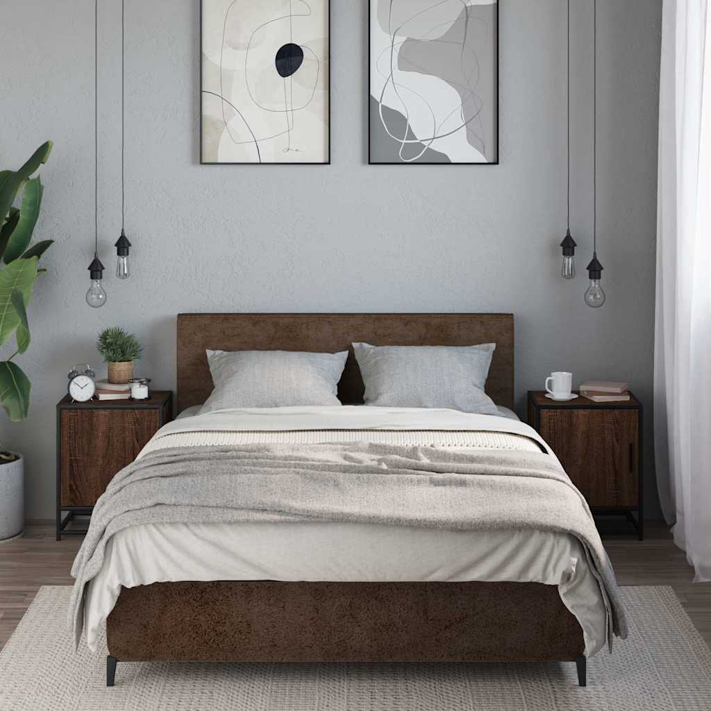 Nachtkastjes 2 st 40x31x50cm bewerkt hout en metaal bruin eiken