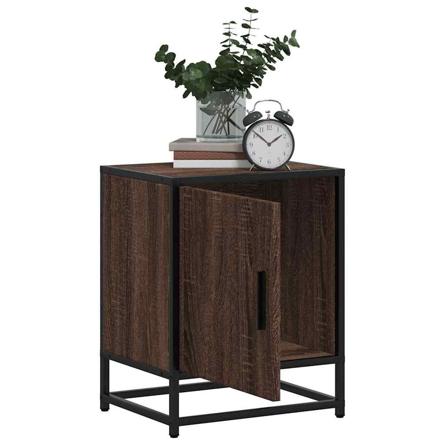 Nachtkastjes 2 st 40x31x50cm bewerkt hout en metaal bruin eiken