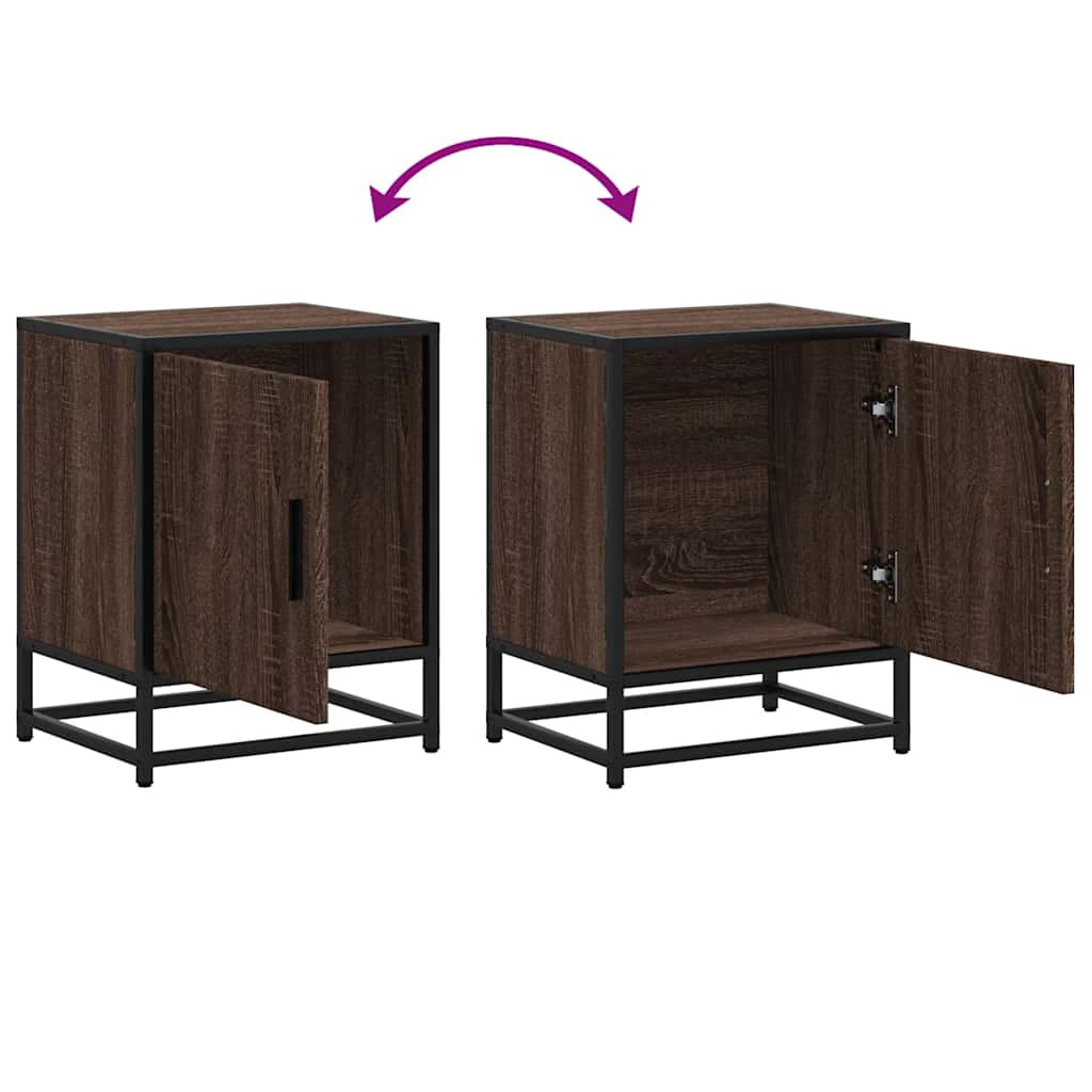 Nachtkastjes 2 st 40x31x50cm bewerkt hout en metaal bruin eiken