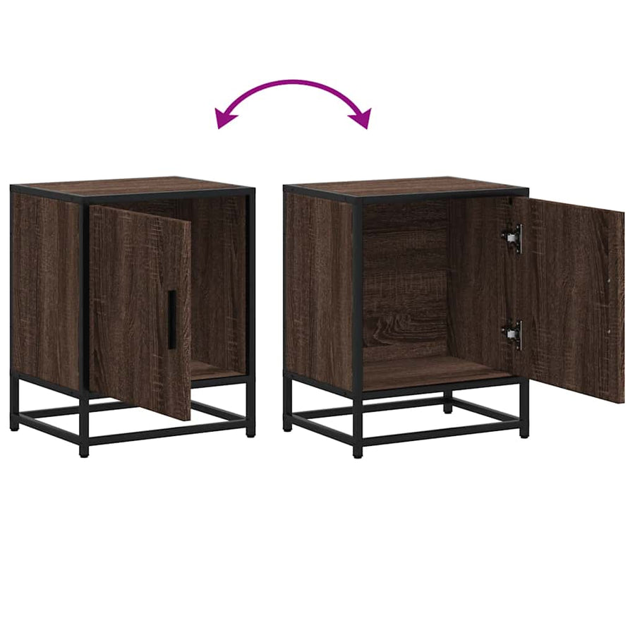 Nachtkastjes 2 st 40x31x50cm bewerkt hout en metaal bruin eiken