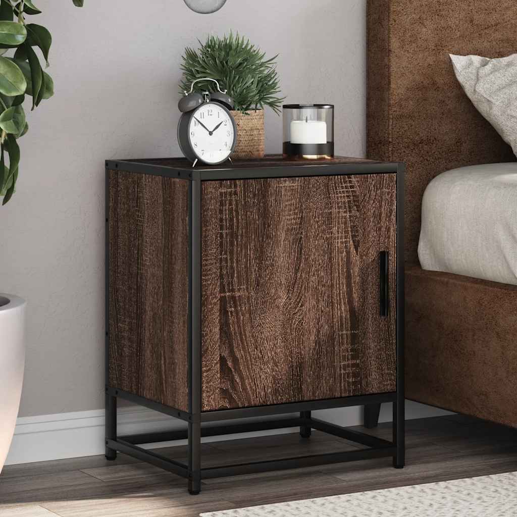 Nachtkastjes 2 st 40x31x50cm bewerkt hout en metaal bruin eiken