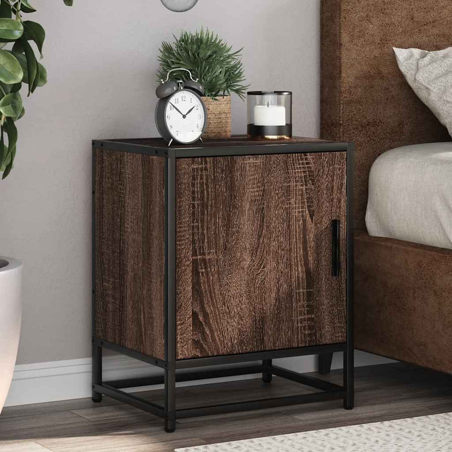 Nachtkastjes 2 st 40x31x50cm bewerkt hout en metaal bruin eiken