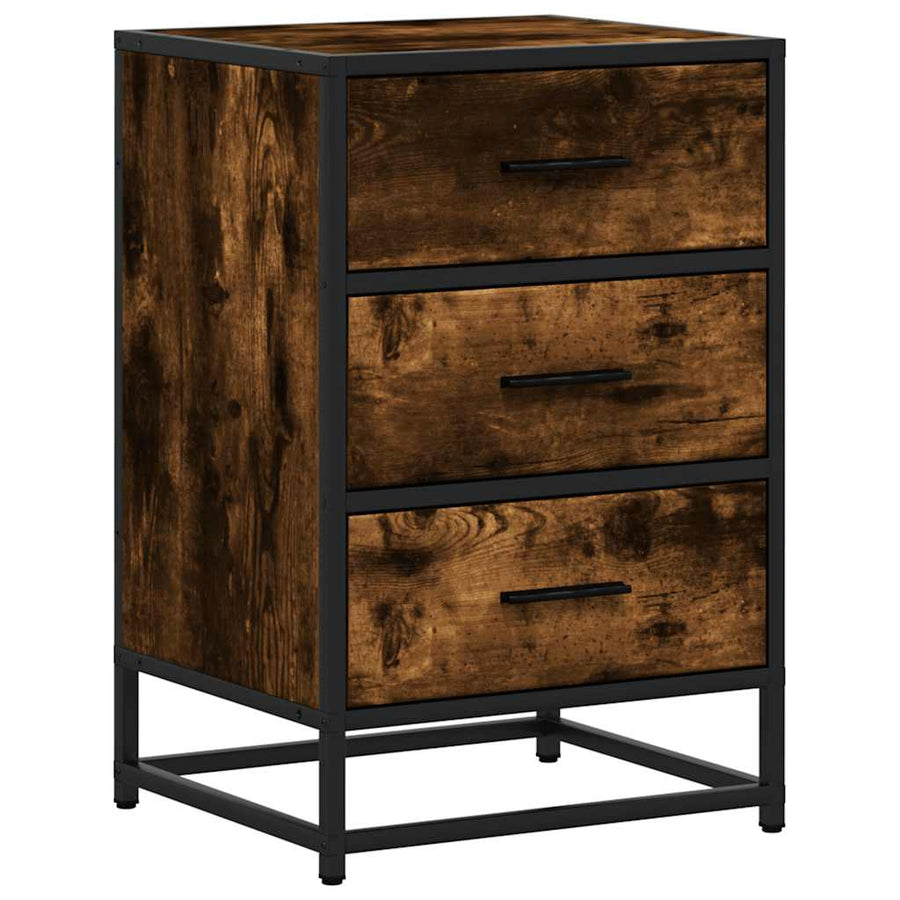 Nachtkastje 40x34,5x60 cm bewerkt hout en metaal gerookt eiken
