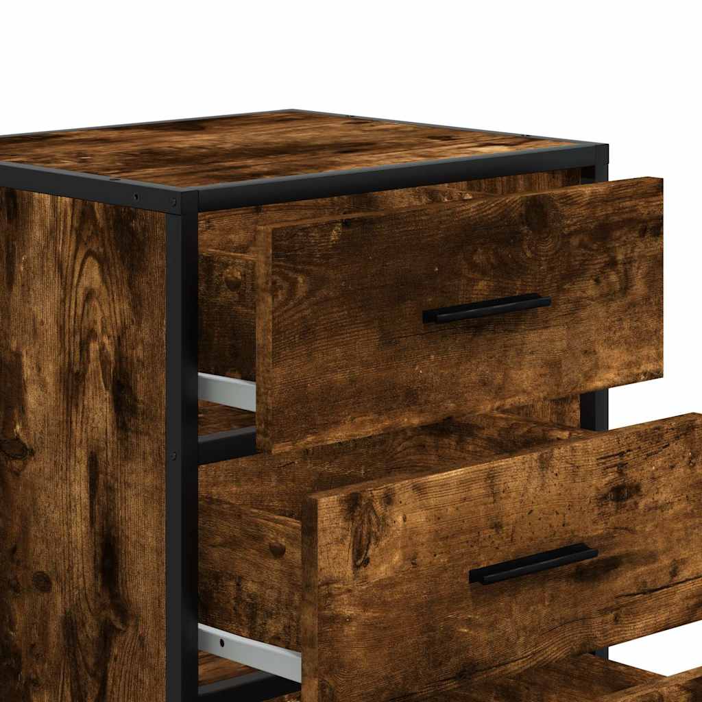 Nachtkastje 40x34,5x60 cm bewerkt hout en metaal gerookt eiken
